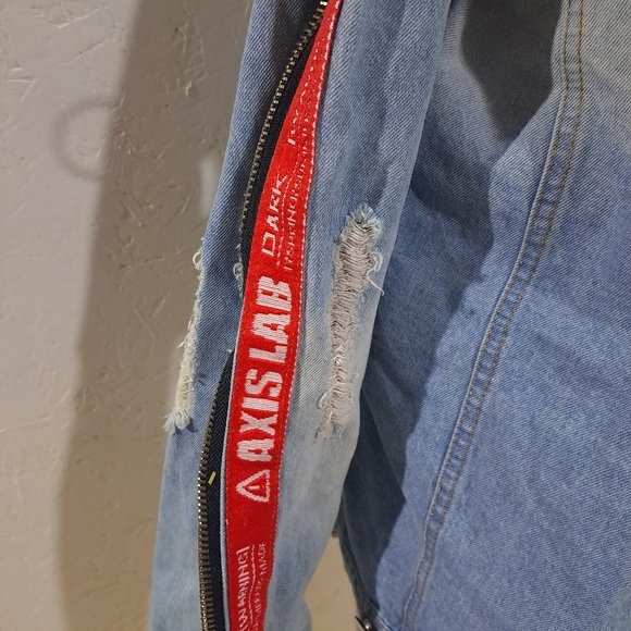 Se7en| Boyfriend Jeans Jacket Oversized Destroyed Zipper Color Gradient Cracks - Picture 7 of 13